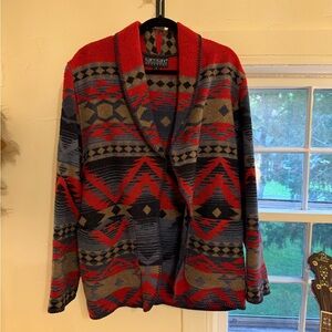 Vintage Southwestern Red and Blue Patterned wool cardigan